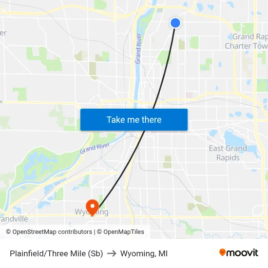 Plainfield/Three Mile (Sb) to Wyoming, MI map