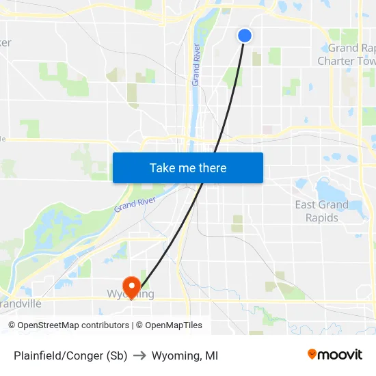 Plainfield/Conger (Sb) to Wyoming, MI map