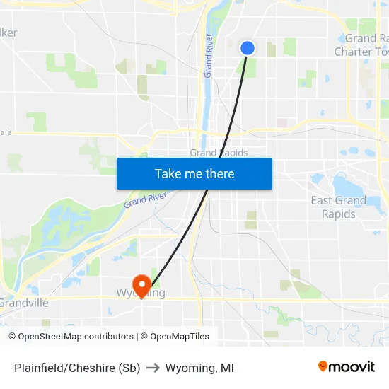 Plainfield/Cheshire (Sb) to Wyoming, MI map