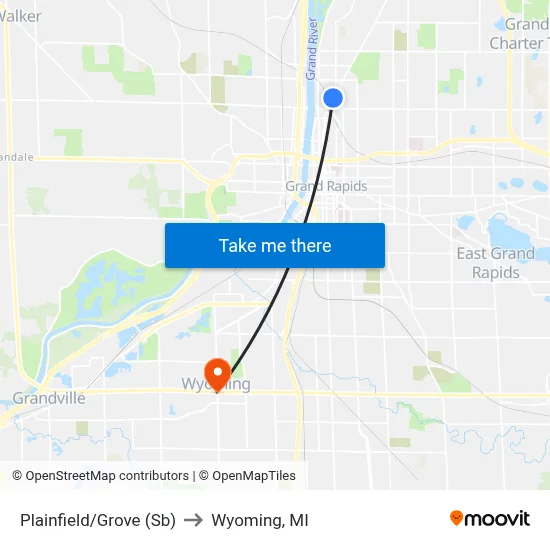 Plainfield/Grove (Sb) to Wyoming, MI map
