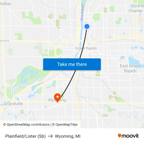 Plainfield/Lister (Sb) to Wyoming, MI map