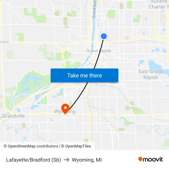 Lafayette/Bradford (Sb) to Wyoming, MI map