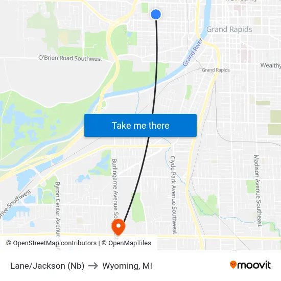 Lane/Jackson (Nb) to Wyoming, MI map