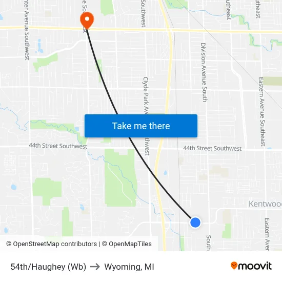 54th/Haughey (Wb) to Wyoming, MI map