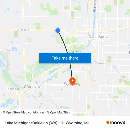 Lake Michigan/Oakleigh (Wb) to Wyoming, MI map