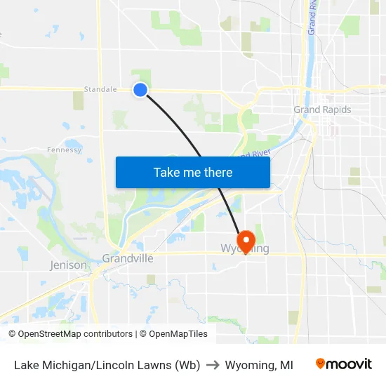 Lake Michigan/Lincoln Lawns (Wb) to Wyoming, MI map