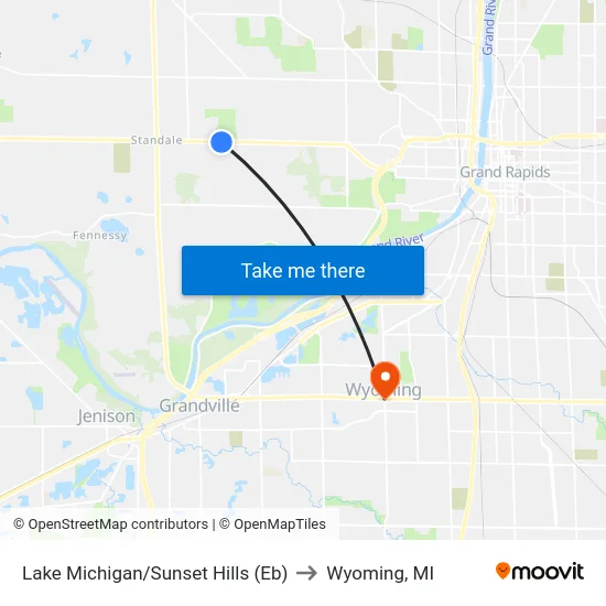 Lake Michigan/Sunset Hills (Eb) to Wyoming, MI map