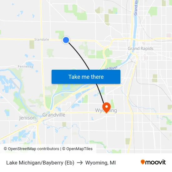 Lake Michigan/Bayberry (Eb) to Wyoming, MI map