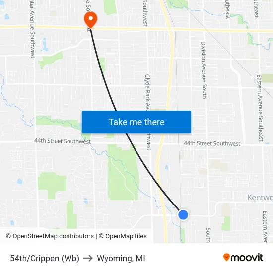 54th/Crippen (Wb) to Wyoming, MI map