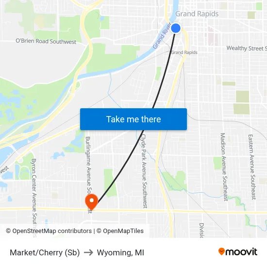 Market/Cherry (Sb) to Wyoming, MI map