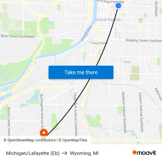 Michigan/Lafayette (Eb) to Wyoming, MI map