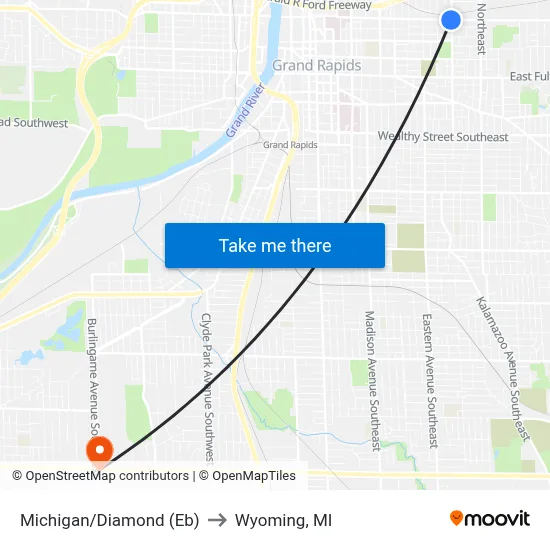 Michigan/Diamond (Eb) to Wyoming, MI map