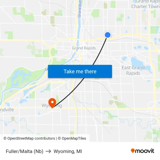 Fuller/Malta (Nb) to Wyoming, MI map