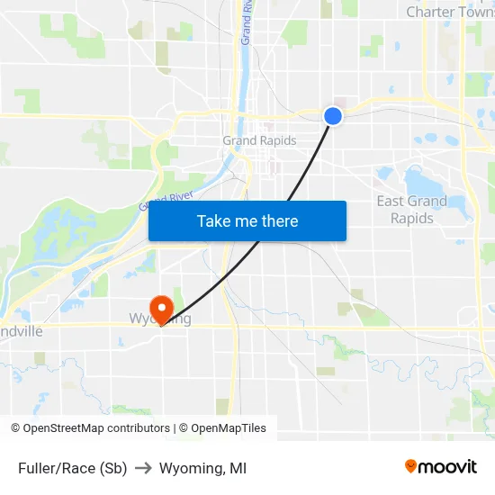 Fuller/Race (Sb) to Wyoming, MI map
