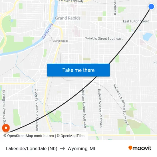 Lakeside/Lonsdale (Nb) to Wyoming, MI map