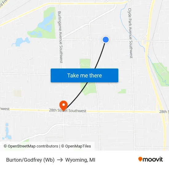 Burton/Godfrey (Wb) to Wyoming, MI map