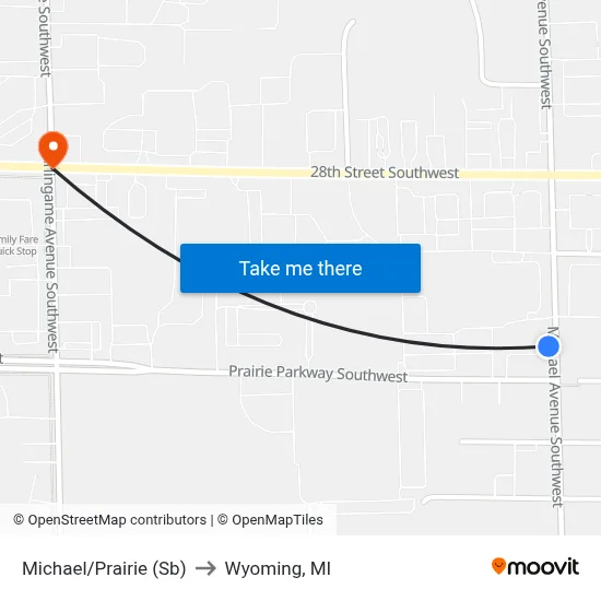 Michael/Prairie (Sb) to Wyoming, MI map
