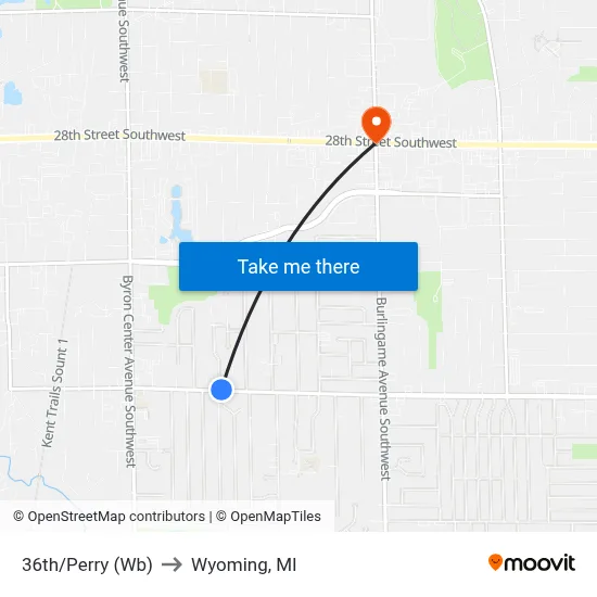 36th/Perry (Wb) to Wyoming, MI map