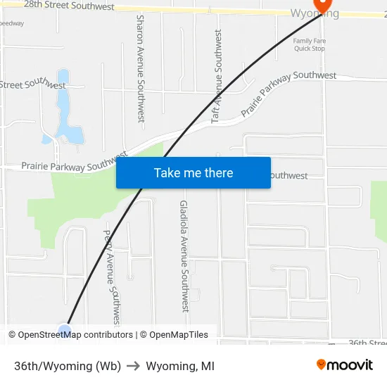 36th/Wyoming (Wb) to Wyoming, MI map
