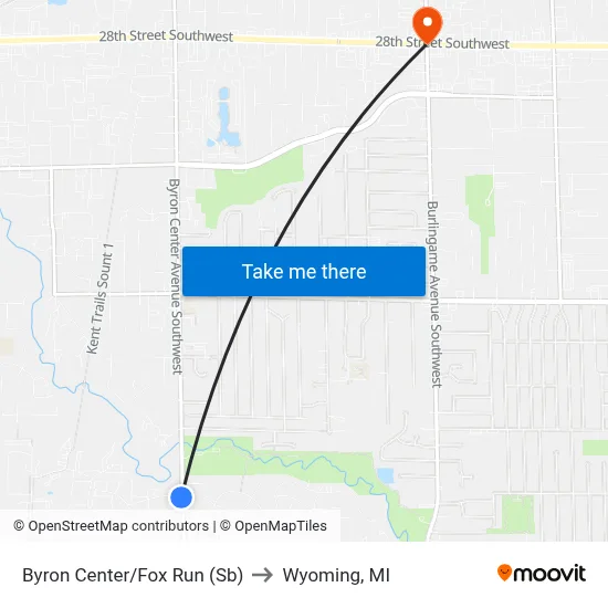 Byron Center/Fox Run (Sb) to Wyoming, MI map