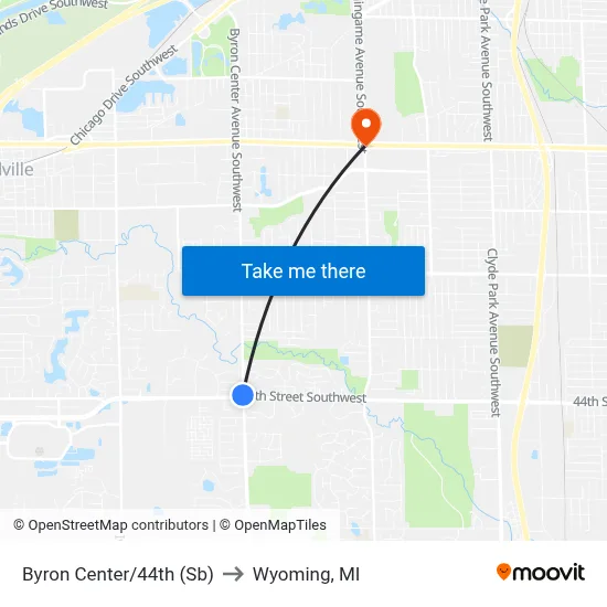 Byron Center/44th (Sb) to Wyoming, MI map