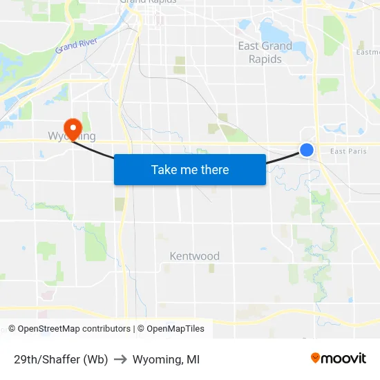 29th/Shaffer (Wb) to Wyoming, MI map