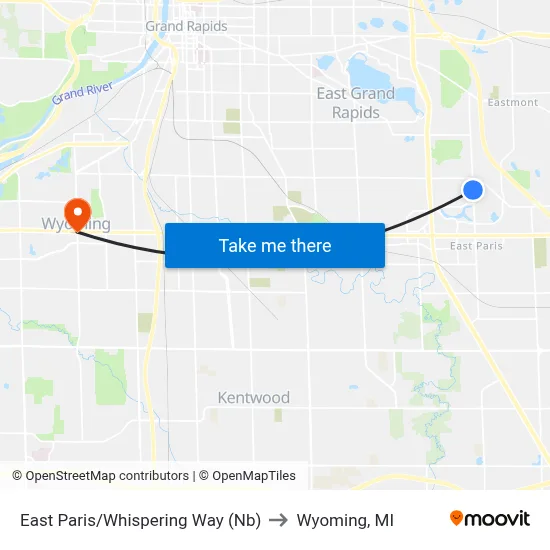 East Paris/Whispering Way (Nb) to Wyoming, MI map