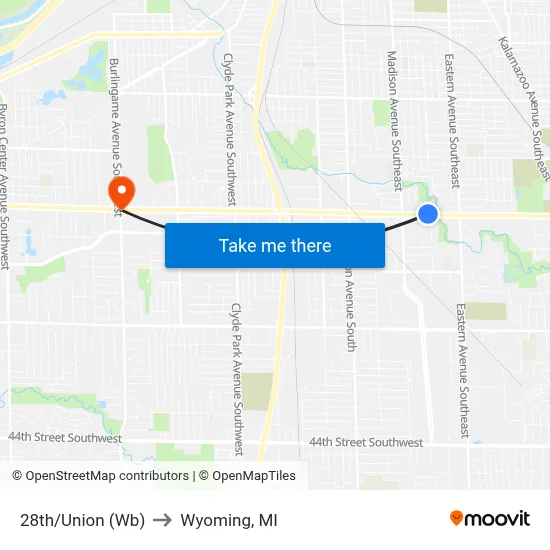 28th/Union (Wb) to Wyoming, MI map