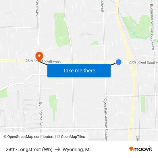 28th/Longstreet (Wb) to Wyoming, MI map