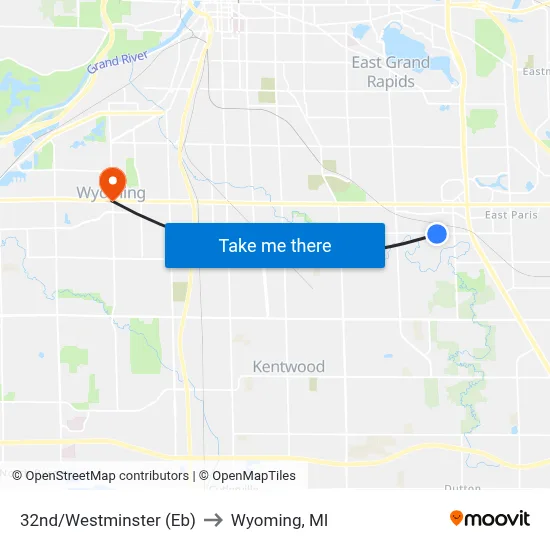 32nd/Westminster (Eb) to Wyoming, MI map
