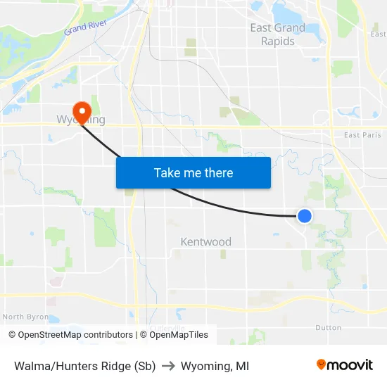 Walma/Hunters Ridge (Sb) to Wyoming, MI map