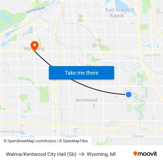 Walma/Kentwood City Hall (Sb) to Wyoming, MI map