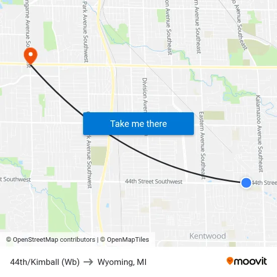 44th/Kimball (Wb) to Wyoming, MI map