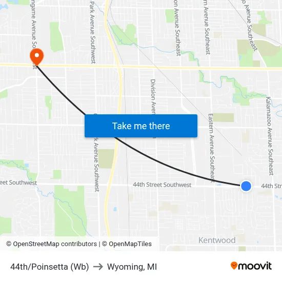 44th/Poinsetta (Wb) to Wyoming, MI map