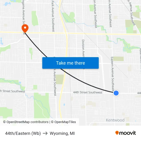 44th/Eastern (Wb) to Wyoming, MI map
