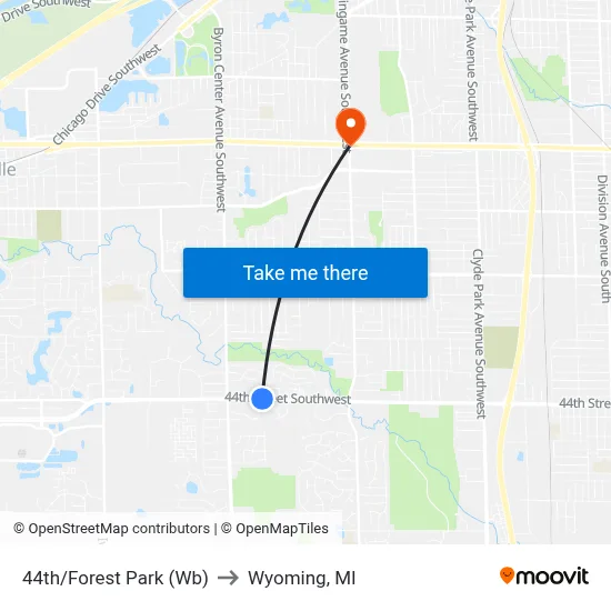 44th/Forest Park (Wb) to Wyoming, MI map