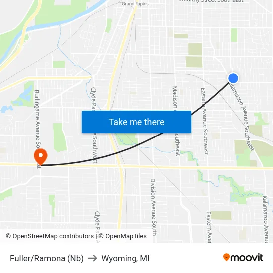 Fuller/Ramona (Nb) to Wyoming, MI map