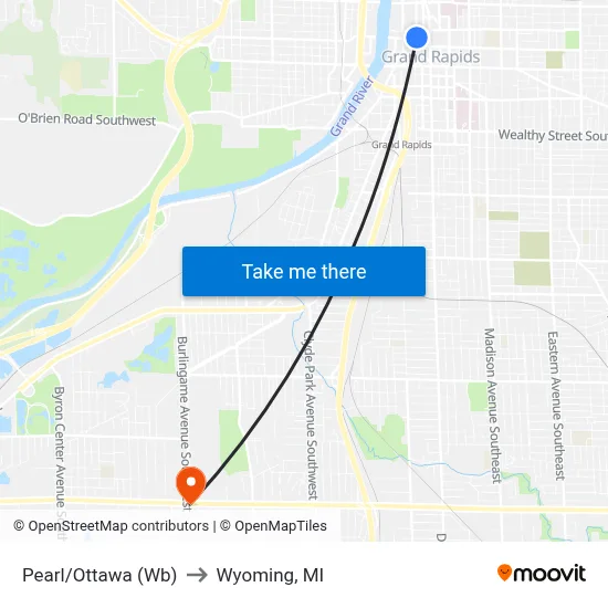 Pearl/Ottawa (Wb) to Wyoming, MI map
