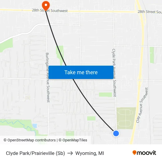 Clyde Park/Prairieville (Sb) to Wyoming, MI map