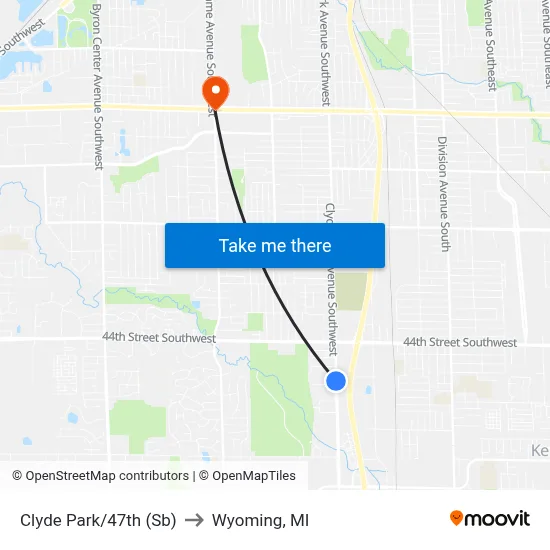 Clyde Park/47th (Sb) to Wyoming, MI map