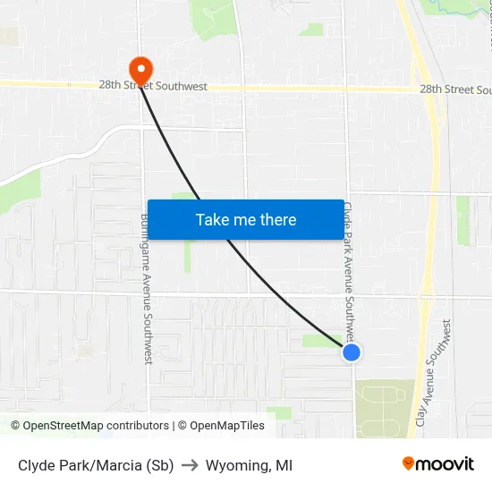 Clyde Park/Marcia (Sb) to Wyoming, MI map