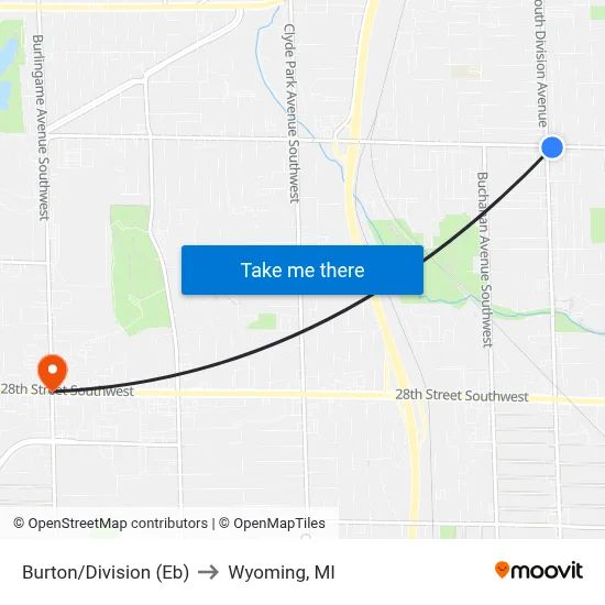 Burton/Division (Eb) to Wyoming, MI map