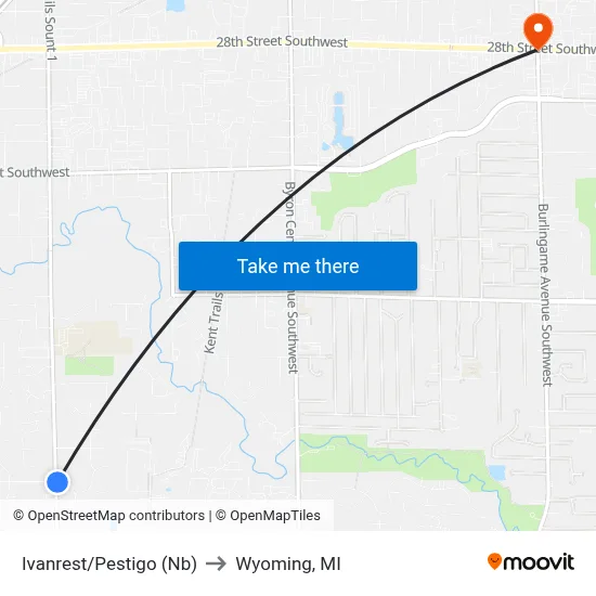 Ivanrest/Pestigo (Nb) to Wyoming, MI map