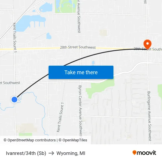 Ivanrest/34th (Sb) to Wyoming, MI map