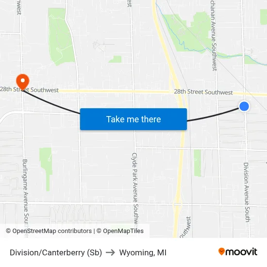 Division/Canterberry (Sb) to Wyoming, MI map