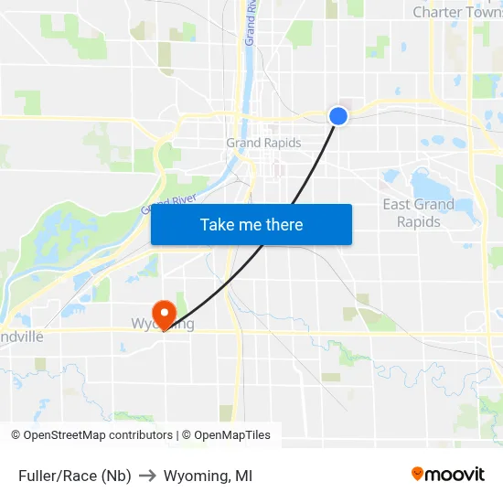 Fuller/Race (Nb) to Wyoming, MI map
