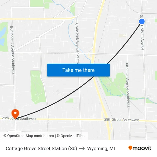 Cottage Grove Street Station (Sb) to Wyoming, MI map