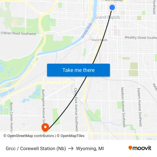 Grcc / Corewell Station (Nb) to Wyoming, MI map
