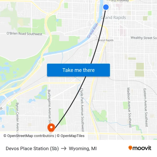 Devos Place Station (Sb) to Wyoming, MI map