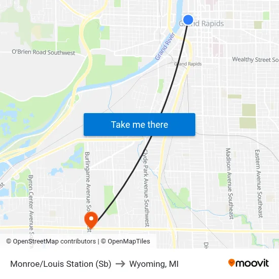 Monroe/Louis Station (Sb) to Wyoming, MI map